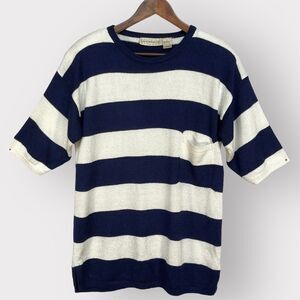 Liz Claiborne Knit Wear Sweater Top Women L Blue‎ Striped Nautical Pocket N09